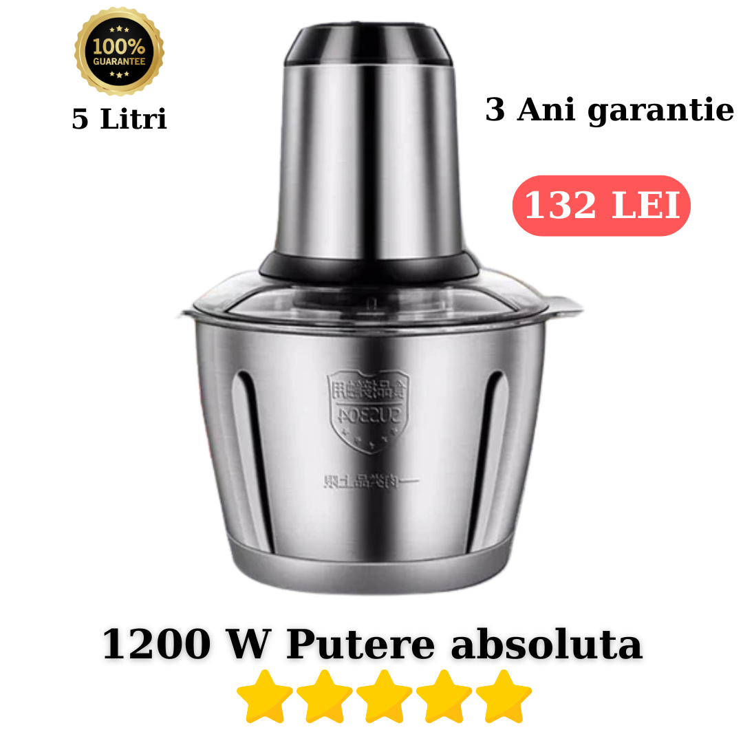 Blender si Tocator Electric 2 3 sau 5 L Inox, 4 Lame din otel inoxidabil