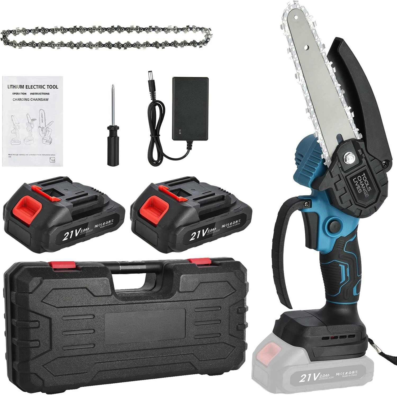 Mini fierastrau electric fara fir, cu lant 6 inch si 2 acumulatori 2000mah, 48V