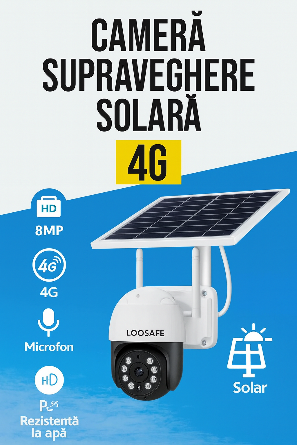 Camera de Supraveghere 4G  cu Card Cadou si Night Vision