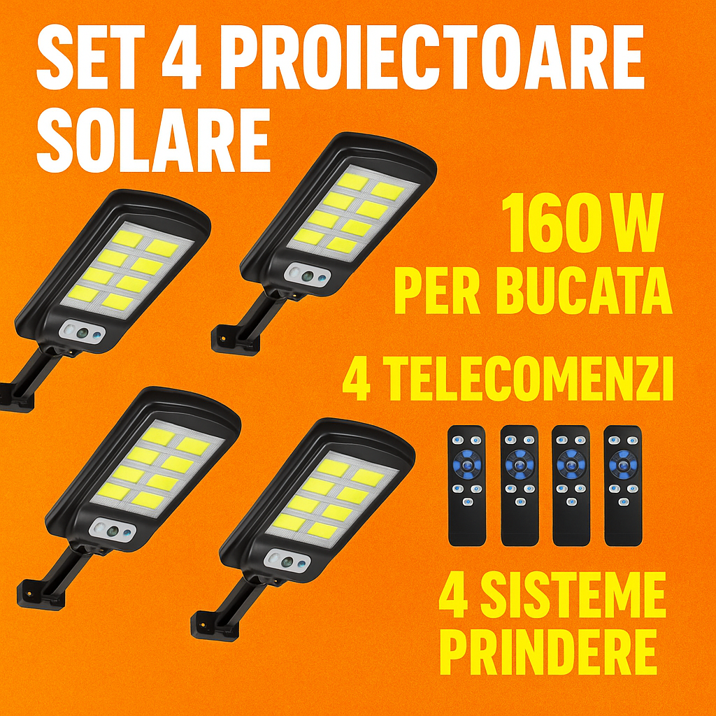 4 x Lampa Solara LED Exterior cu Senzor de Miscare – Rezistenta IP65