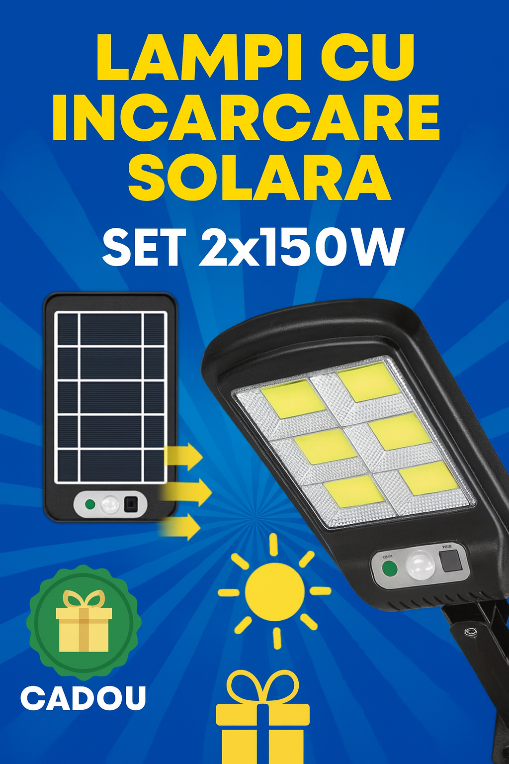 2 Lampi Solare LED Exterior cu Senzor de Miscare – Rezistenta IP65