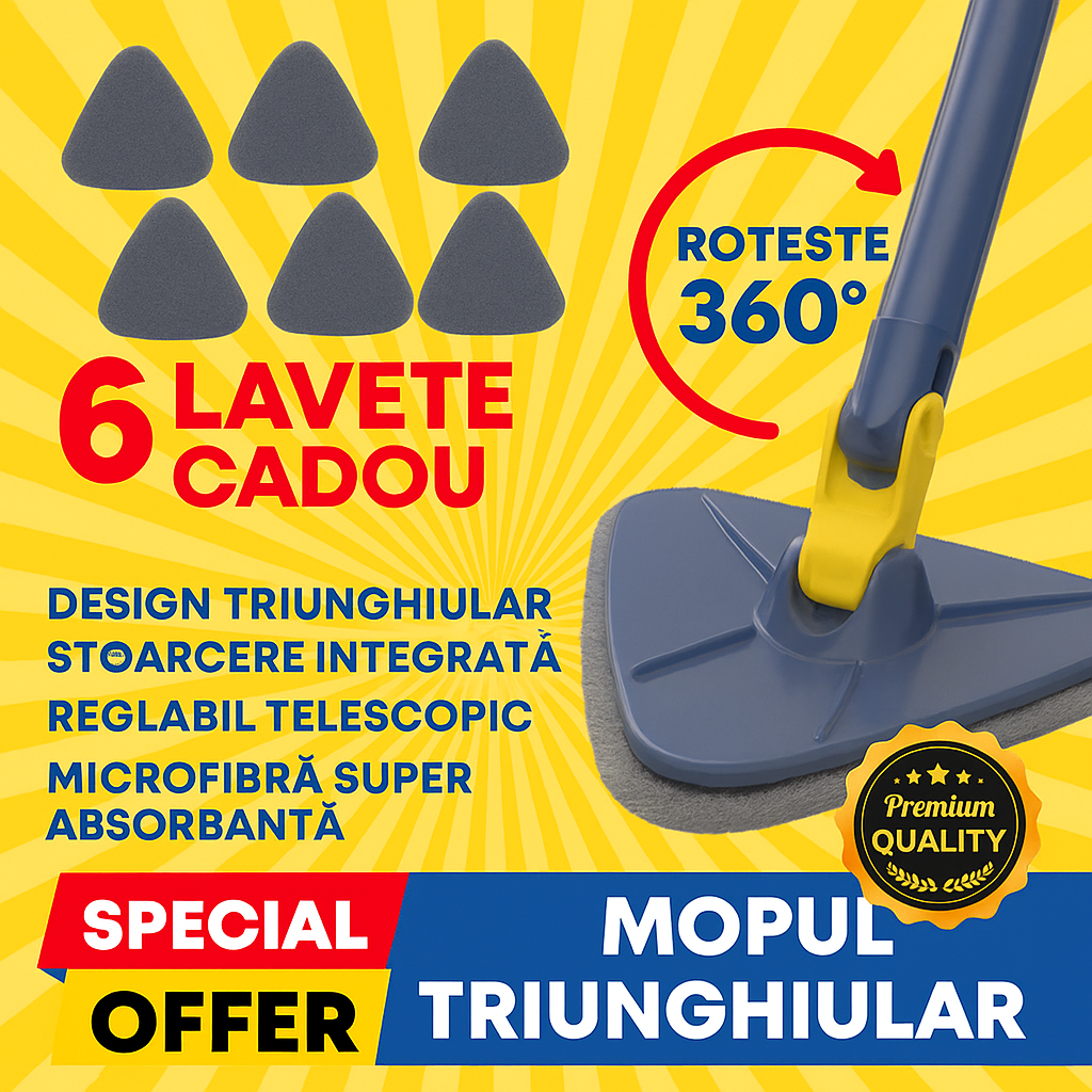 Mop Triunghiular 360° cu Rezerve din Microfibra Premium