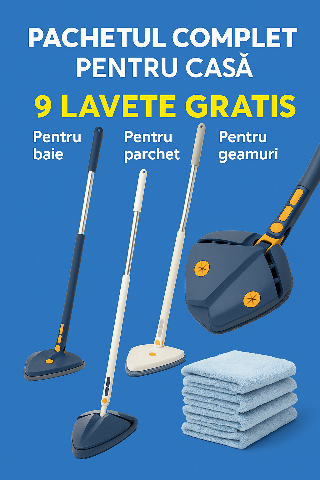 Mop Triunghiular 360° cu Rezerve din Microfibra Premium