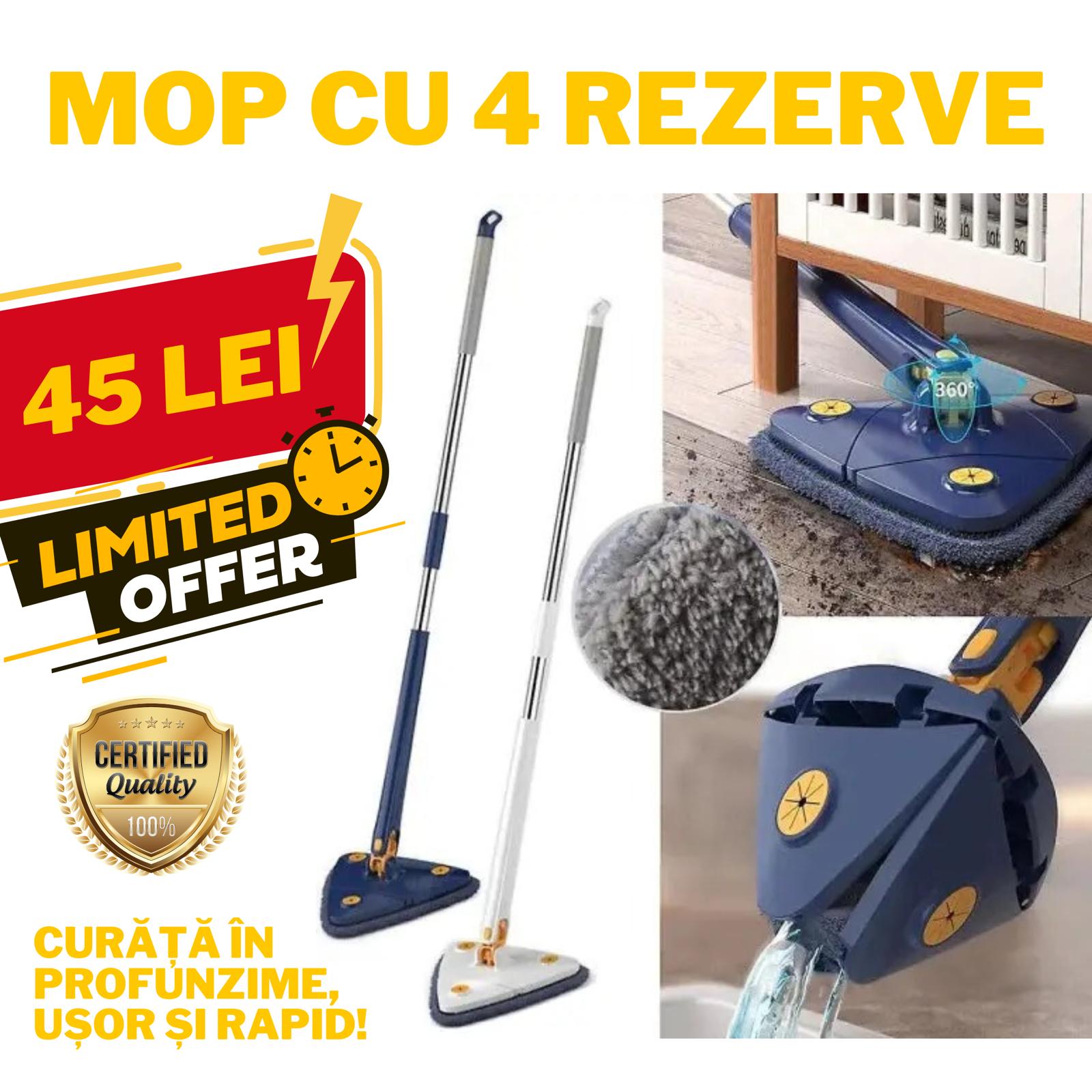 Mop Triunghiular 360° cu Rezerve din Microfibra Premium