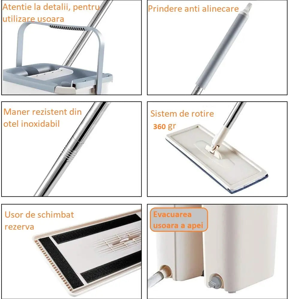 Mop profesional cu doua cuve de spalare si uscare + 2 rezerve cadou