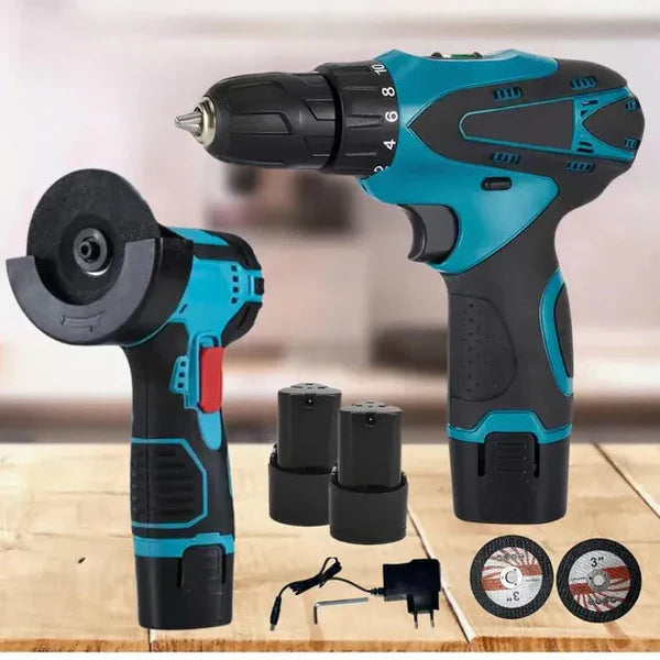 Set Profesional 2 in 1 Bormasina si Mini Polizor cu Accesorii si Acumulatori