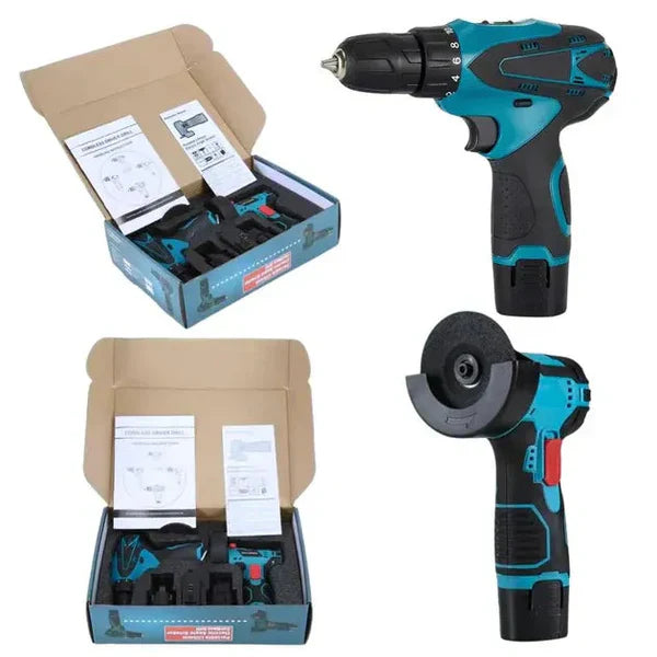 Set Profesional 2 in 1 Bormasina si Mini Polizor cu Accesorii si Acumulatori