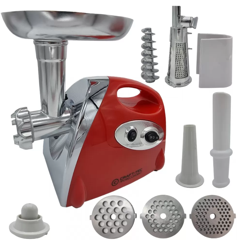 Masina de tocat carne 3500W, Accesorii rosii, carnati, chiftele, 3 site, functia revers, motor cupru